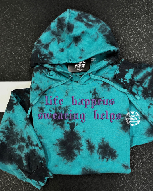 Teal life happens embroidered Hoodie