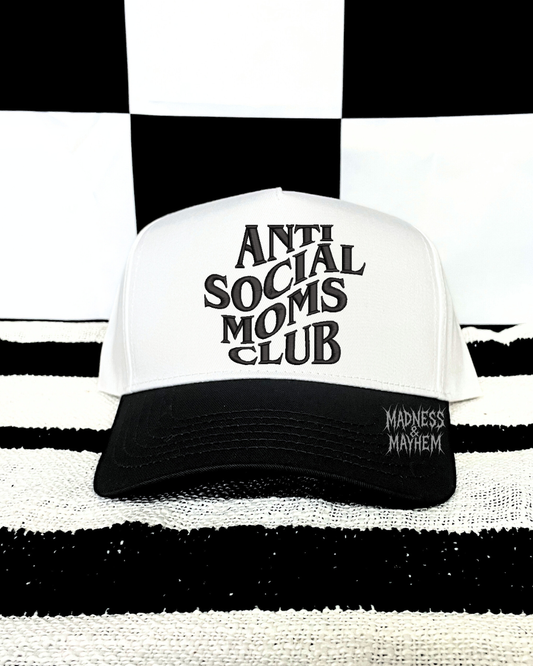 Black anti social moms club embroidered Hat