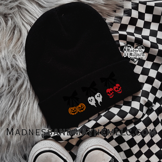 Spooky cherries embroidered beanie