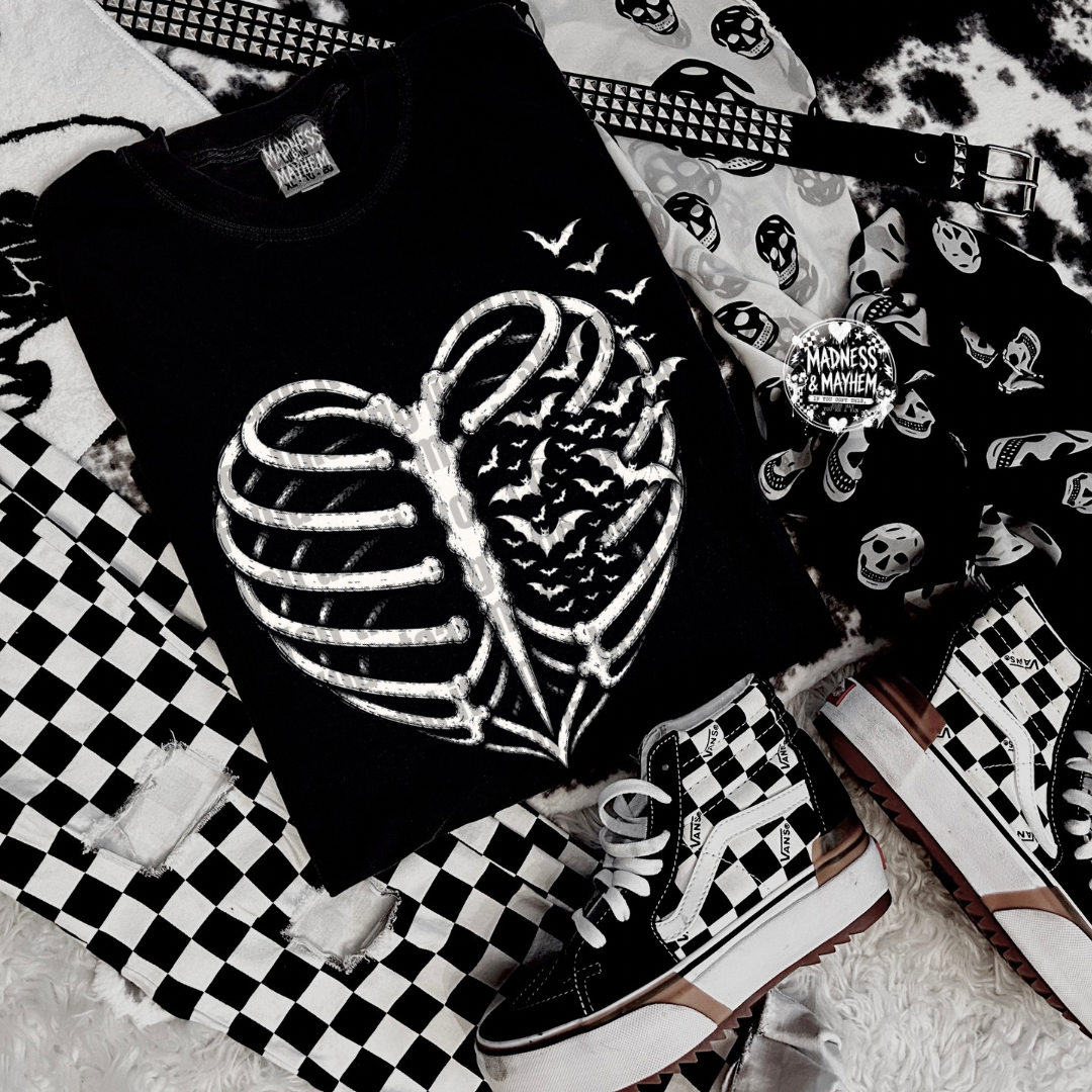 Bat heart ribcage tshirt