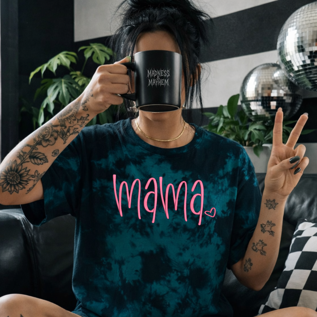 Teal mama heart embroidered tie dye T-shirt