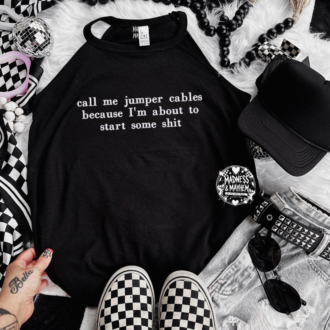 Jumper cables embroidered rockstar tank