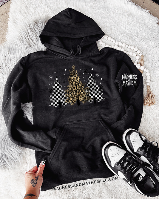 Checkered leopard tree hoodie