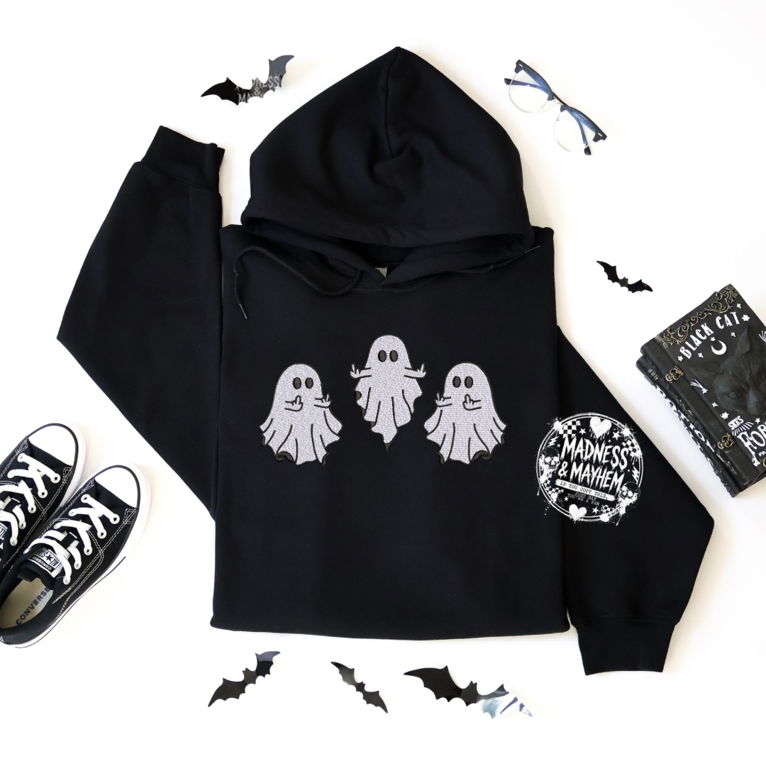 Middle finger ghost Embroidered Hoodie