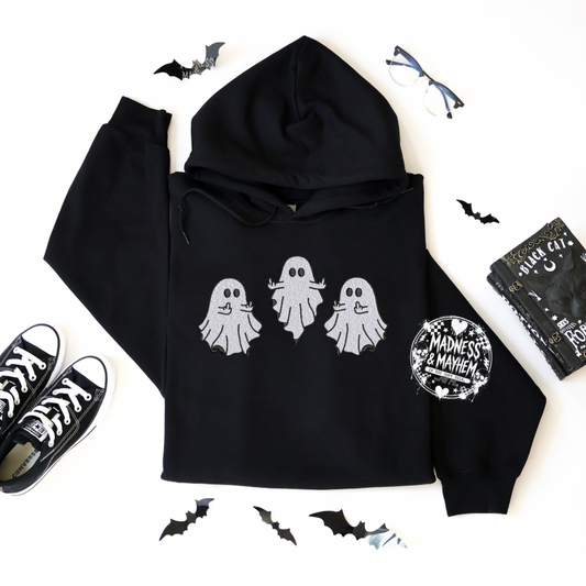 Middle finger ghost Embroidered Hoodie