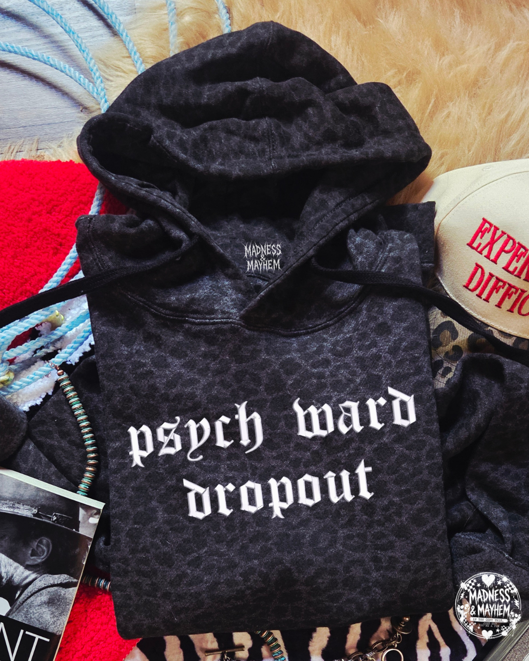 Psych ward dropout embroidered leopard Hoodie