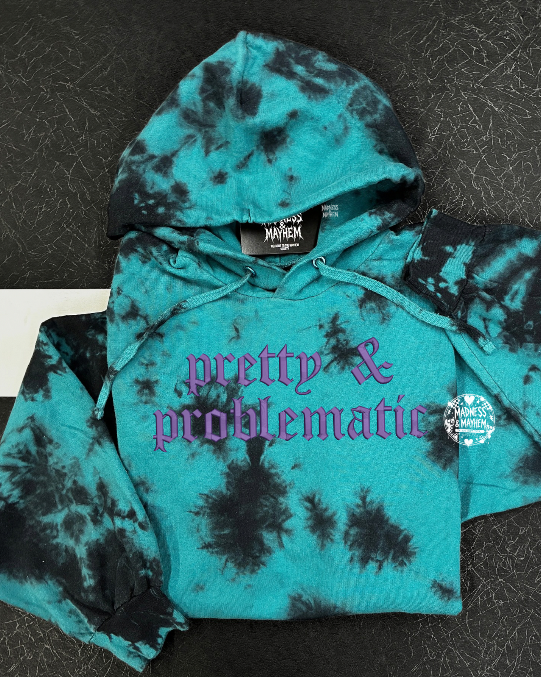 Teal PRETTY & problematic embroidered Hoodie