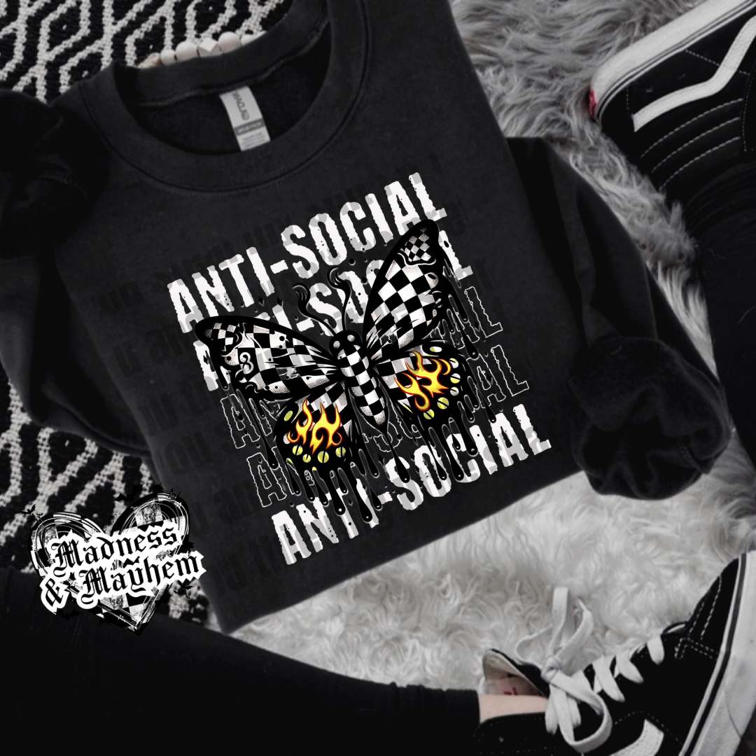 Anti social butterfly crew neck sweatshirt (finished product)