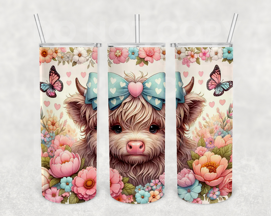 Butterfly Highland Cow 20z Tumbler Wrap (sublimation transfer)