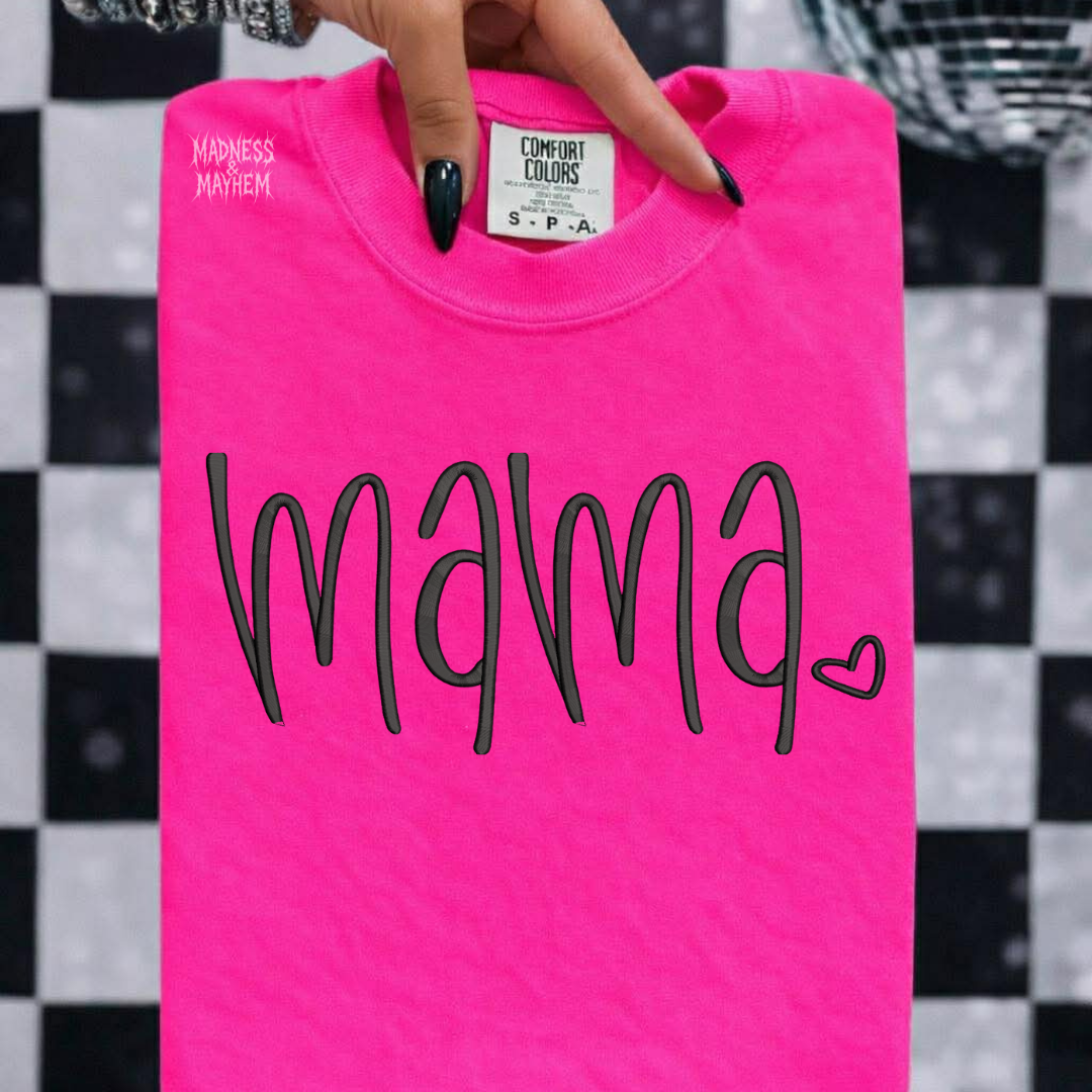 Neon pink mama heart embroidered tshirt
