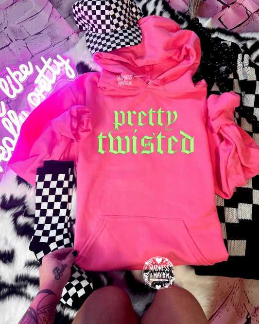 Neon pink pretty twisted Embroidered Hoodie