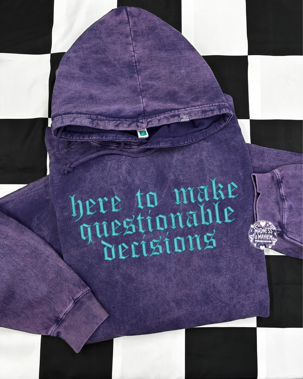 Purple questionable decisions mineral wash Hoodie