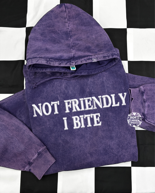 Purple not friendly I BITE mineral wash Hoodie