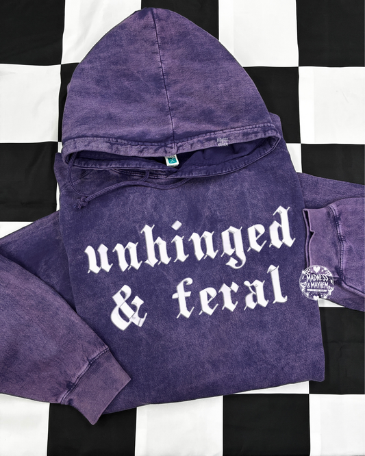 Purple unhinged & feral mineral wash Hoodie