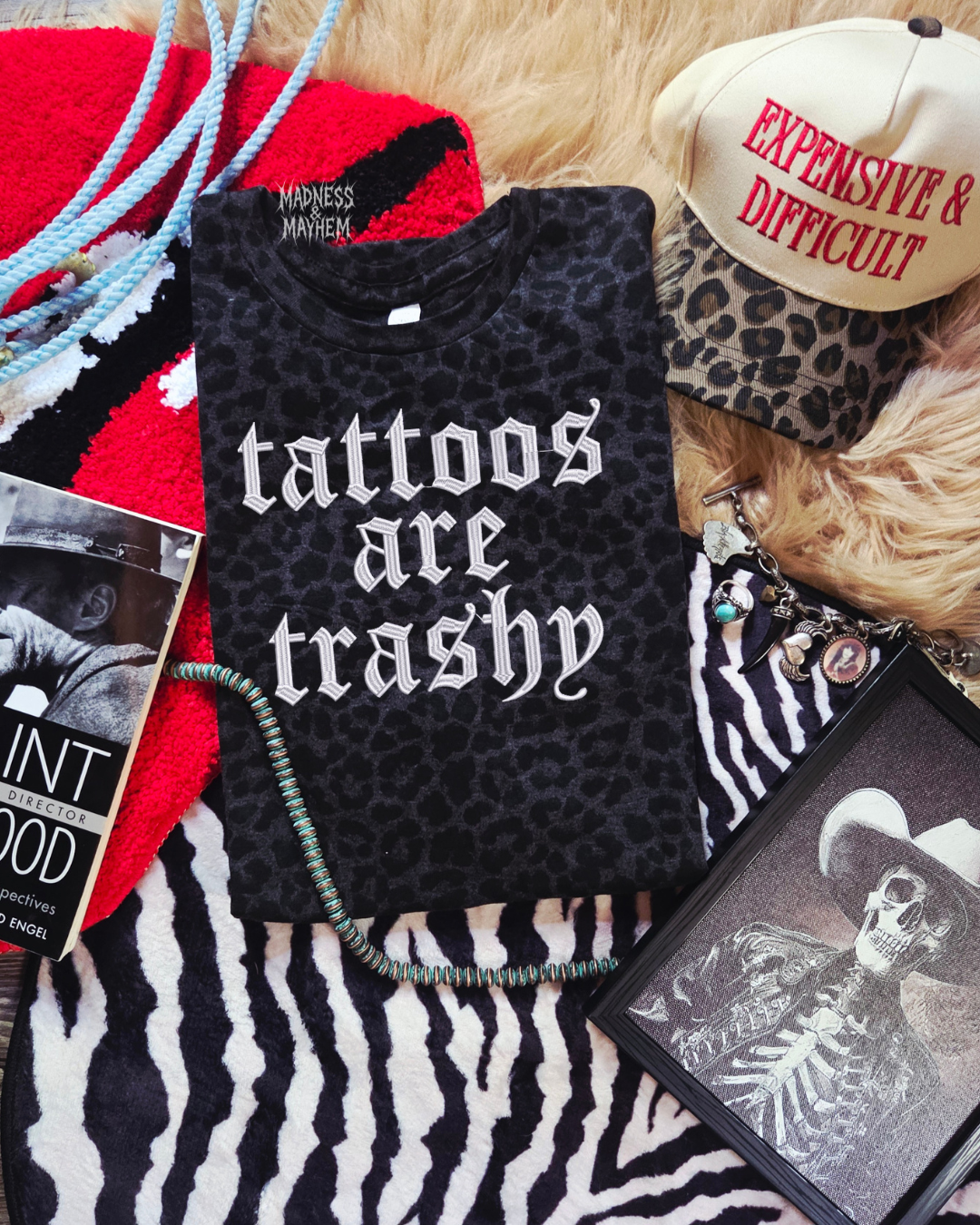 Tattoos are trashy embroidered leopard print T-shirt