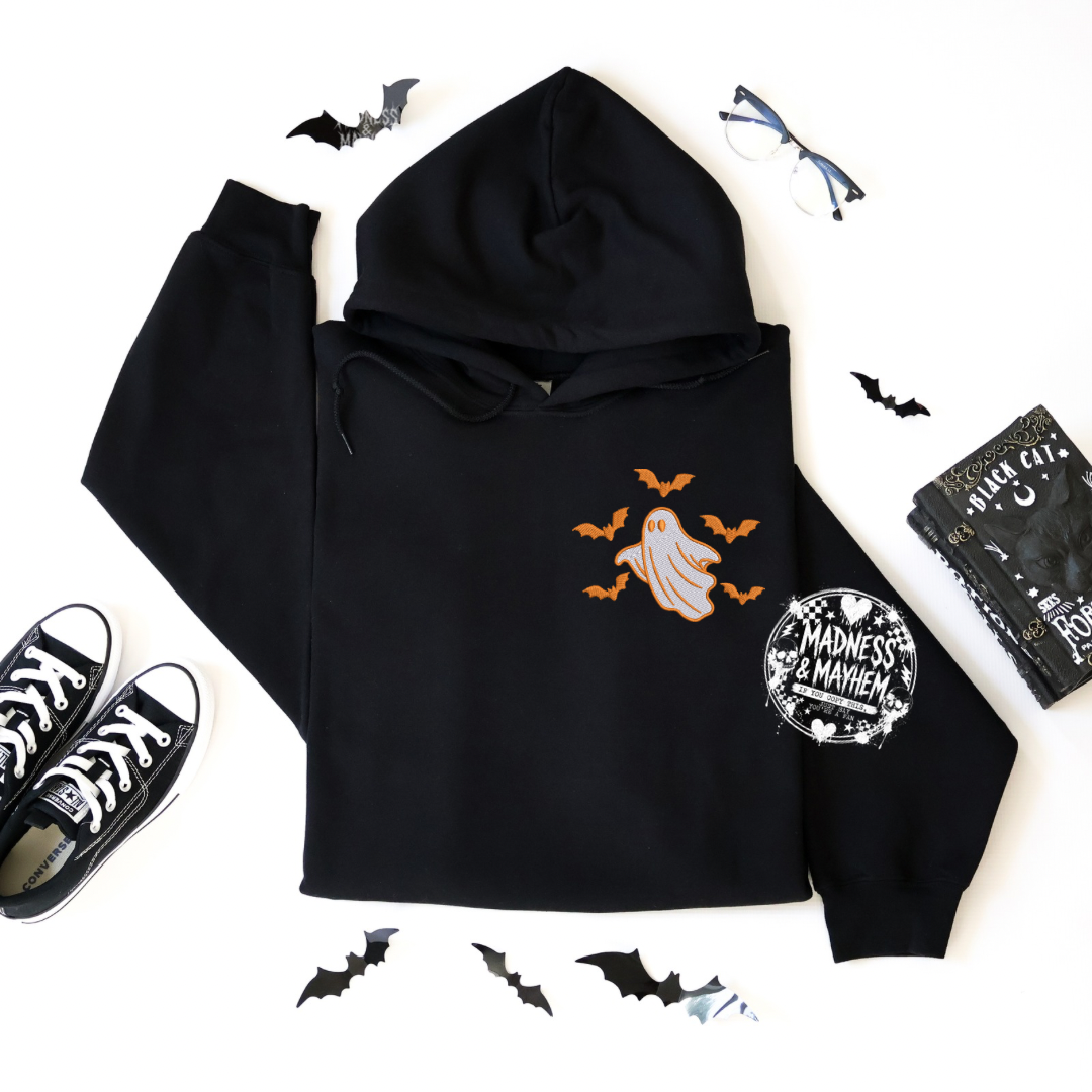 Ghost & bats pocket Embroidered Hoodie