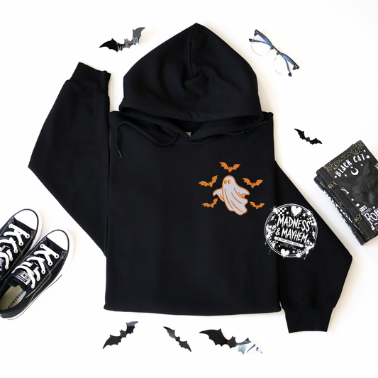 Ghost & bats pocket Embroidered Hoodie