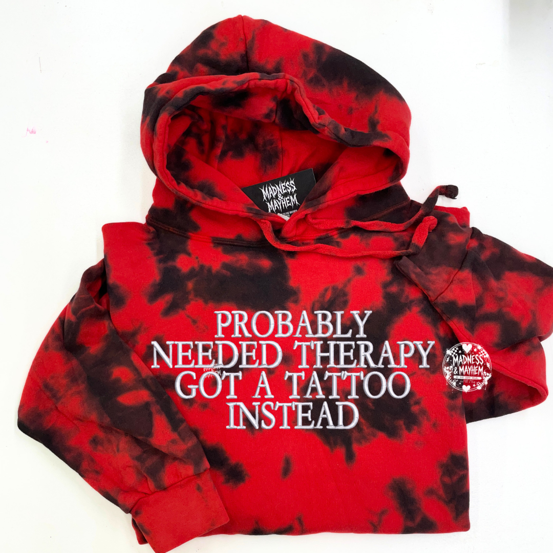 Red tattoo therapy embroidered Hoodie