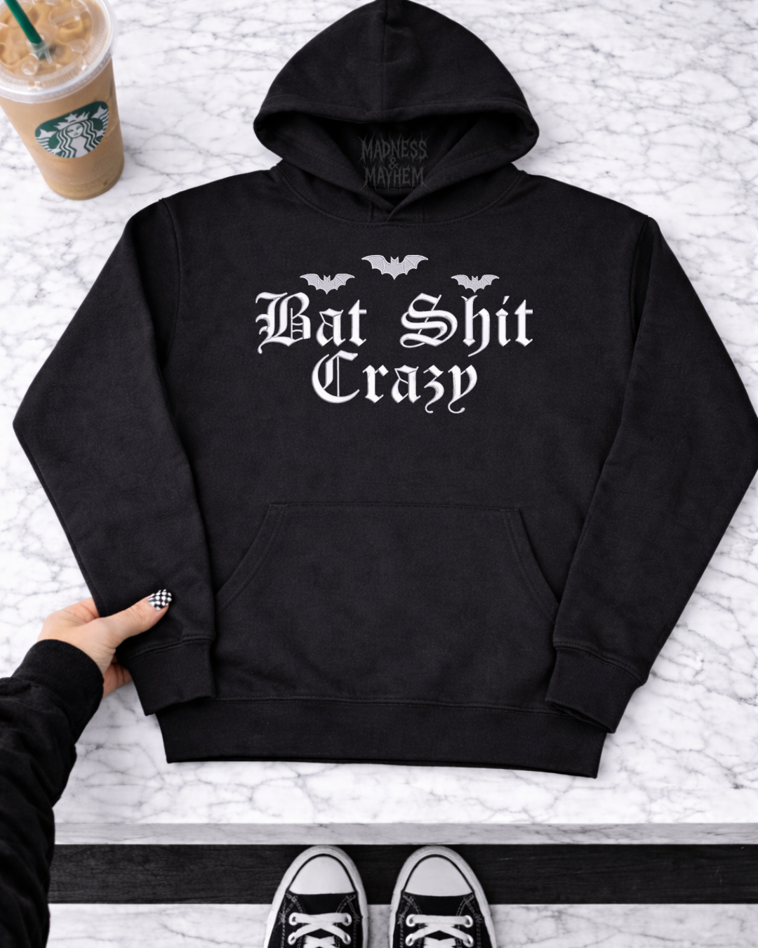 Bat shit crazy Embroidered Hoodie