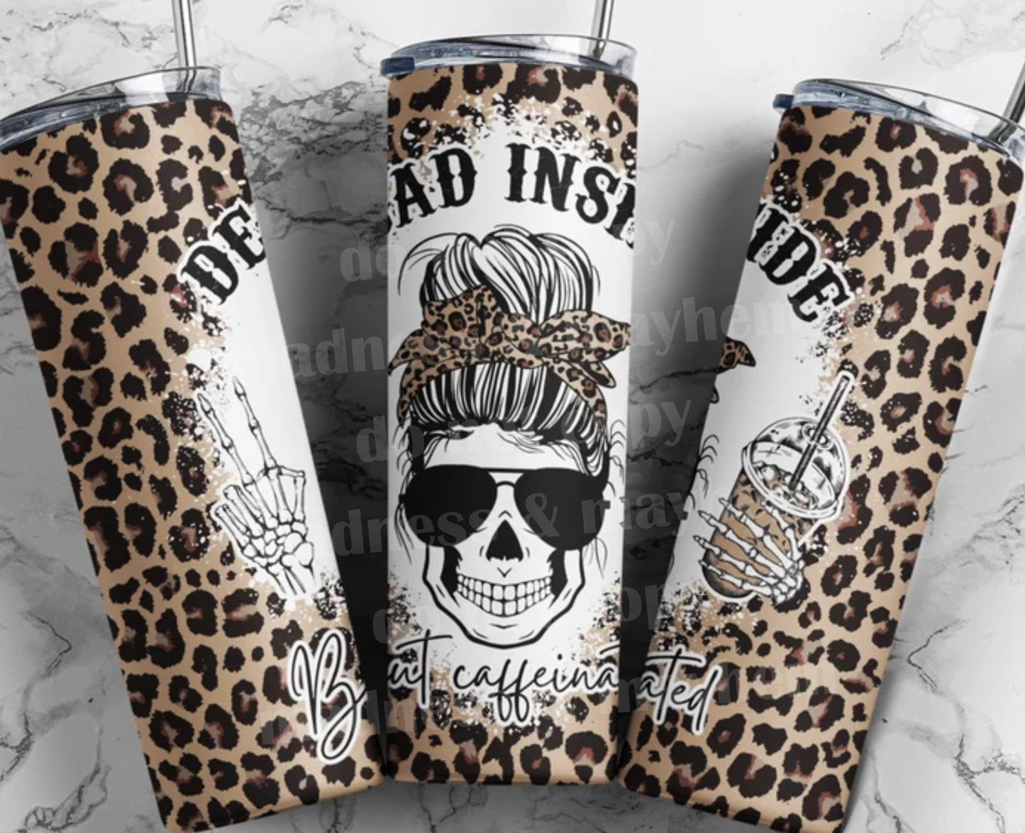 Dead Inside but Caffeinated Leopard 20z Tumbler Wrap (sublimation transfer)