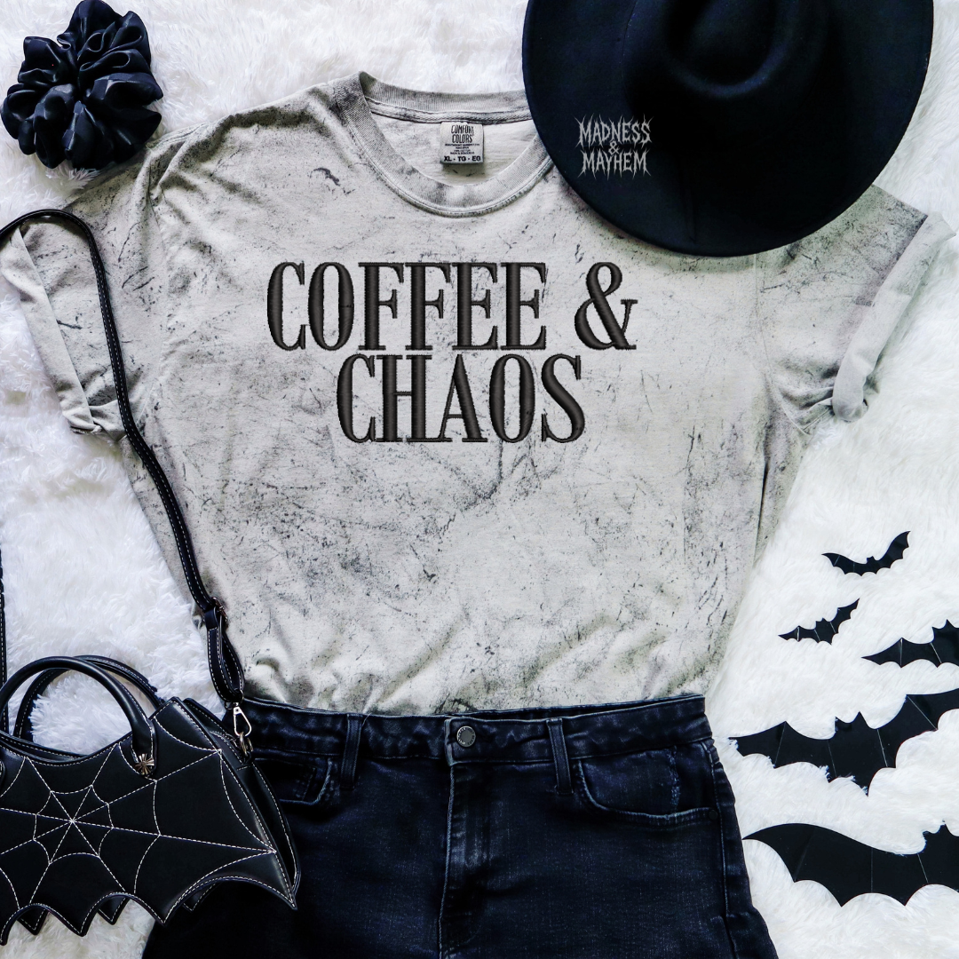 Coffee & chaos embroidered color blast tshirt