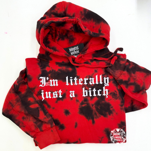 Red literally just a bitch embroidered Hoodie