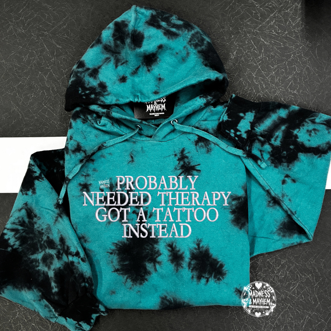 Teal tattoo therapy embroidered Hoodie