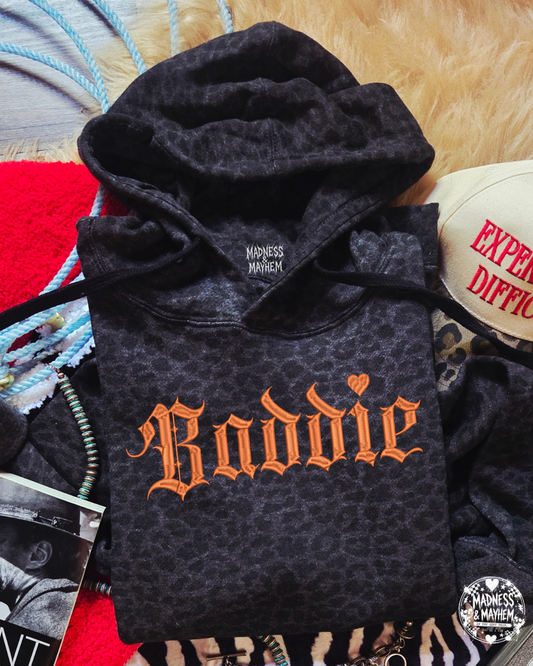 Baddie embroidered leopard Hoodie