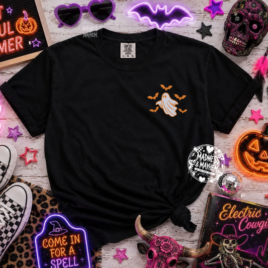 Ghost & bats pocket embroidered tshirt