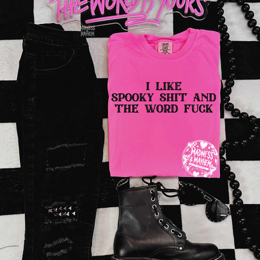 Neon pink spooky shit & the word fuck embroidered tshirt