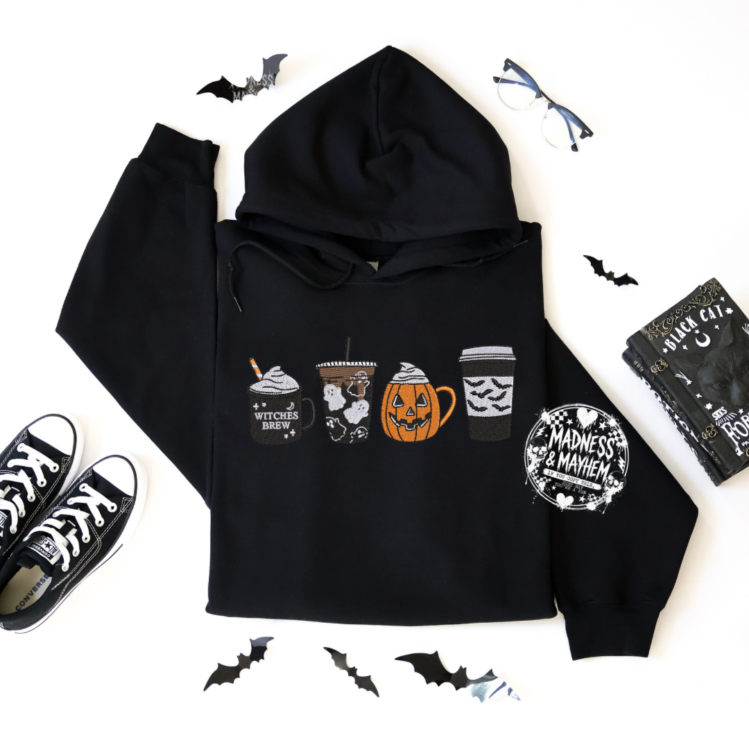Spooky coffee Embroidered Hoodie