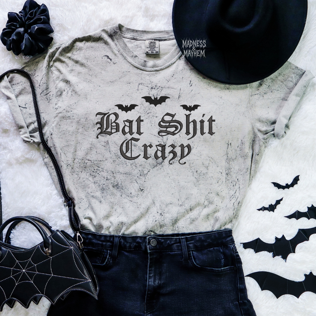 Bat shit crazy embroidered color blast tshirt