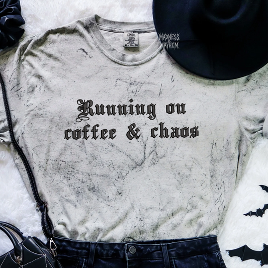 Coffee & chaos embroidered color blast tshirt