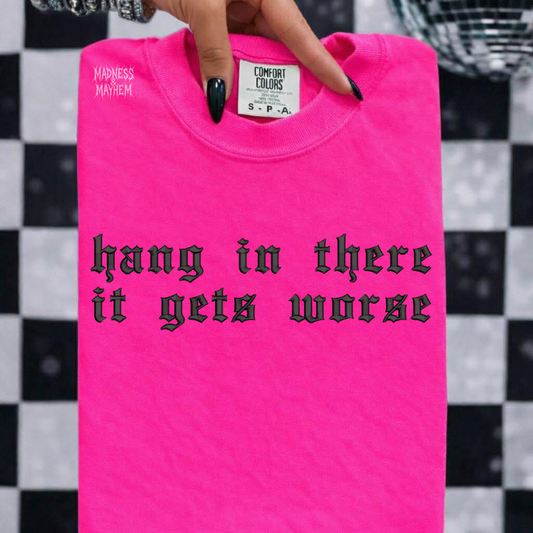 Neon pink hang in there embroidered tshirt