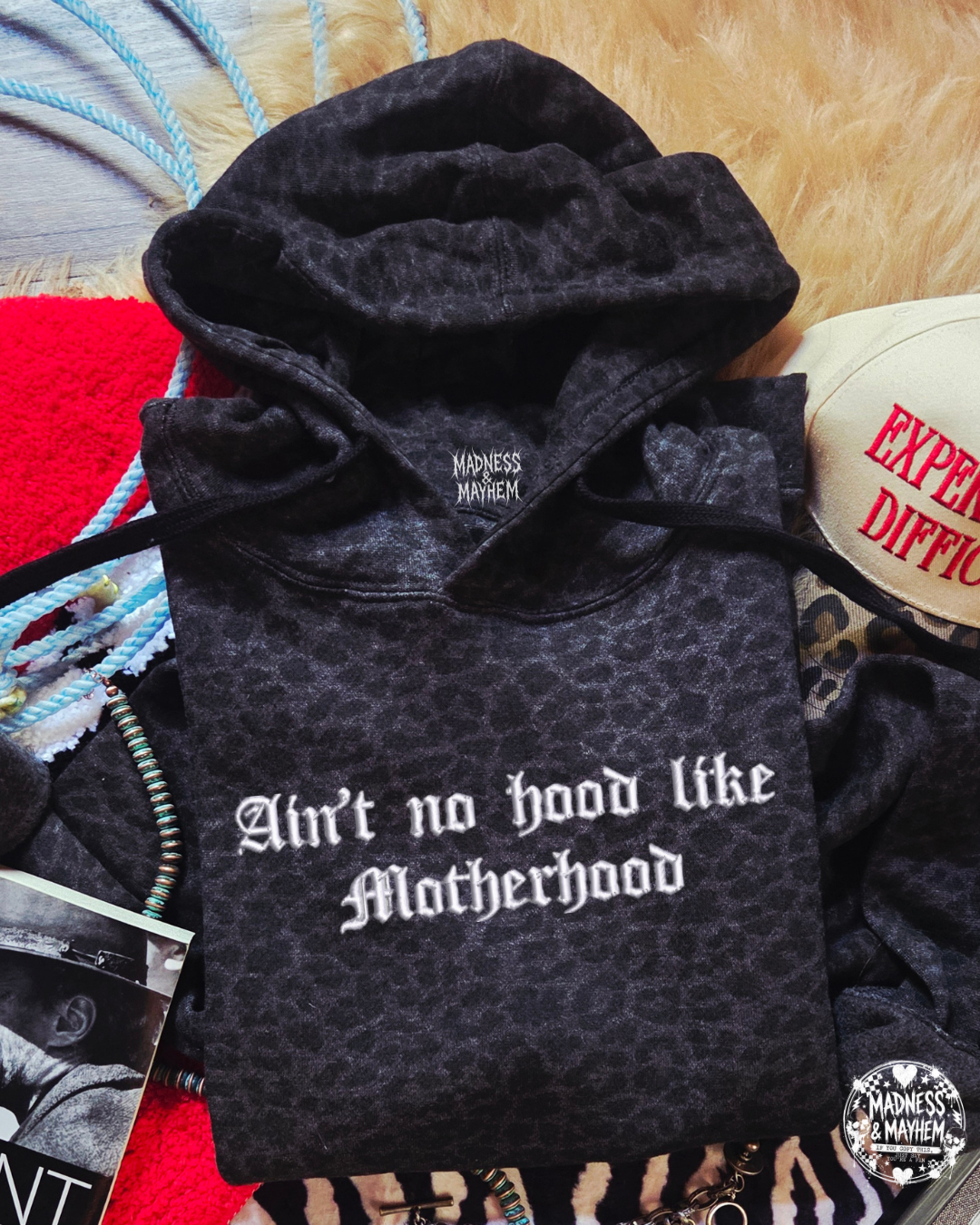 No hood like motherhood embroidered leopard Hoodie
