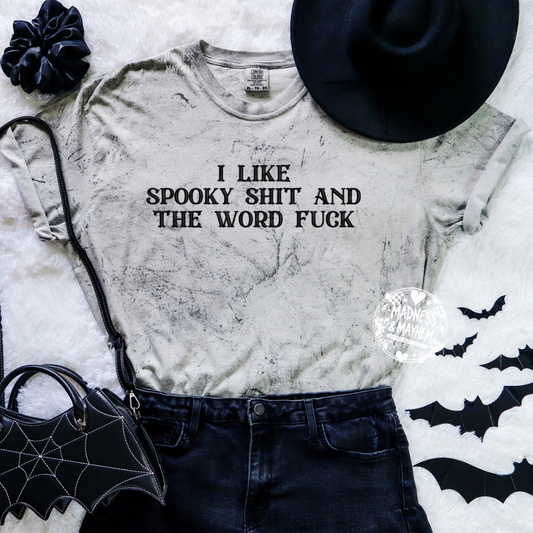 Spooky shit & the word fuck embroidered color blast shirt
