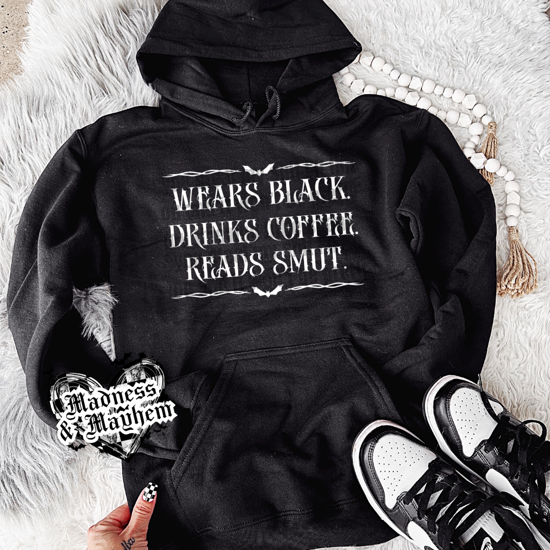 Wears Black smut hoodie (finished product)