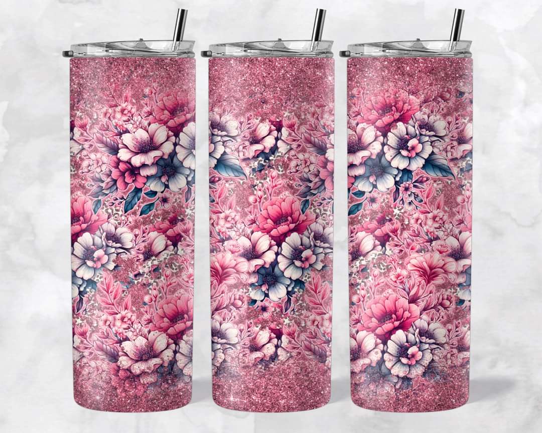 Pink western floral 20 oz tumbler (finished product)