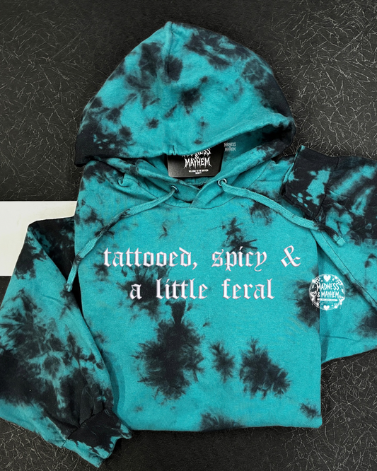 Teal tattoo spicy feral embroidered Hoodie