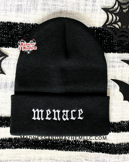 Menace embroidered beanie