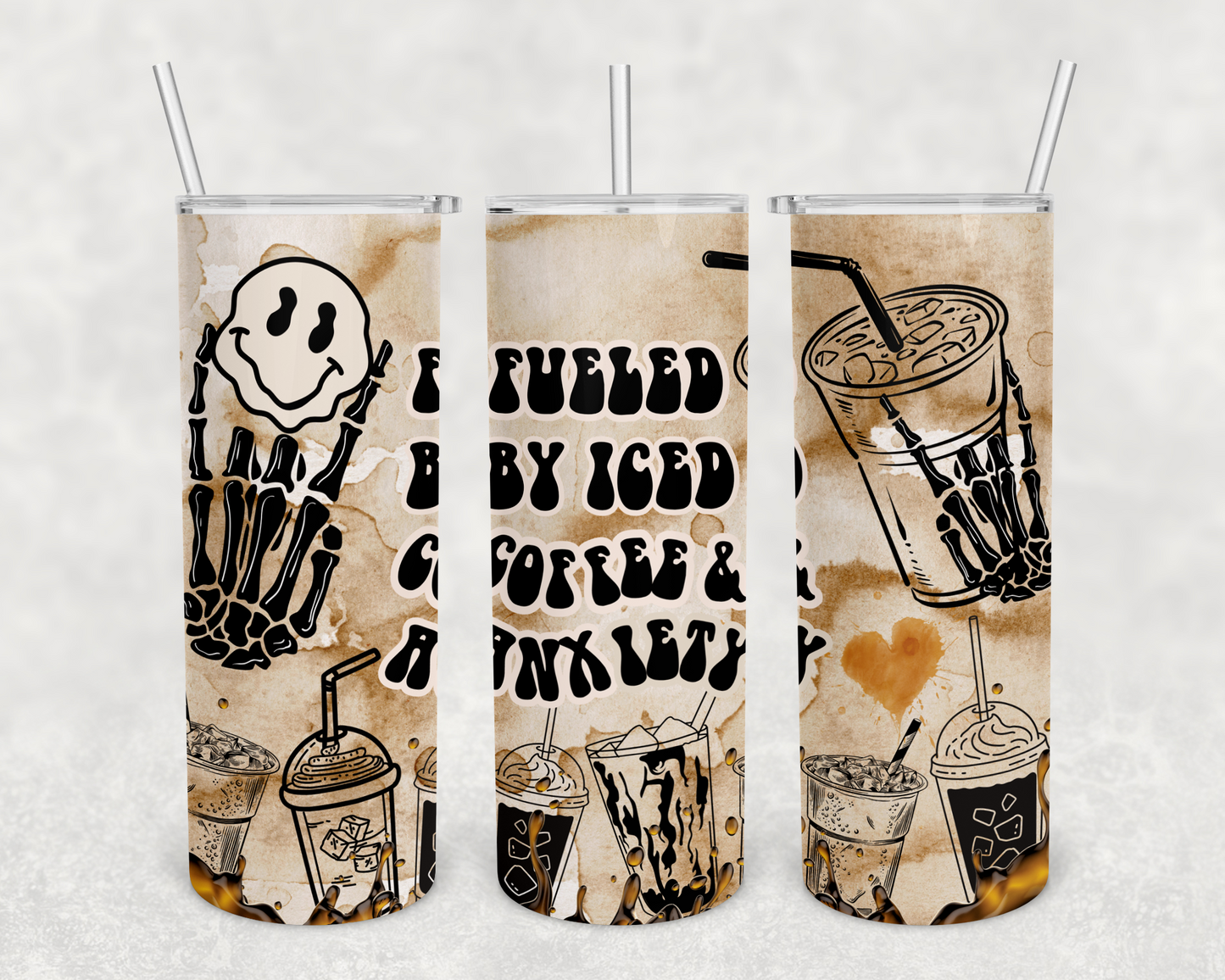 Fueled by Iced Coffee & Anxiety 20z Tumbler Wrap (sublimation transfer)