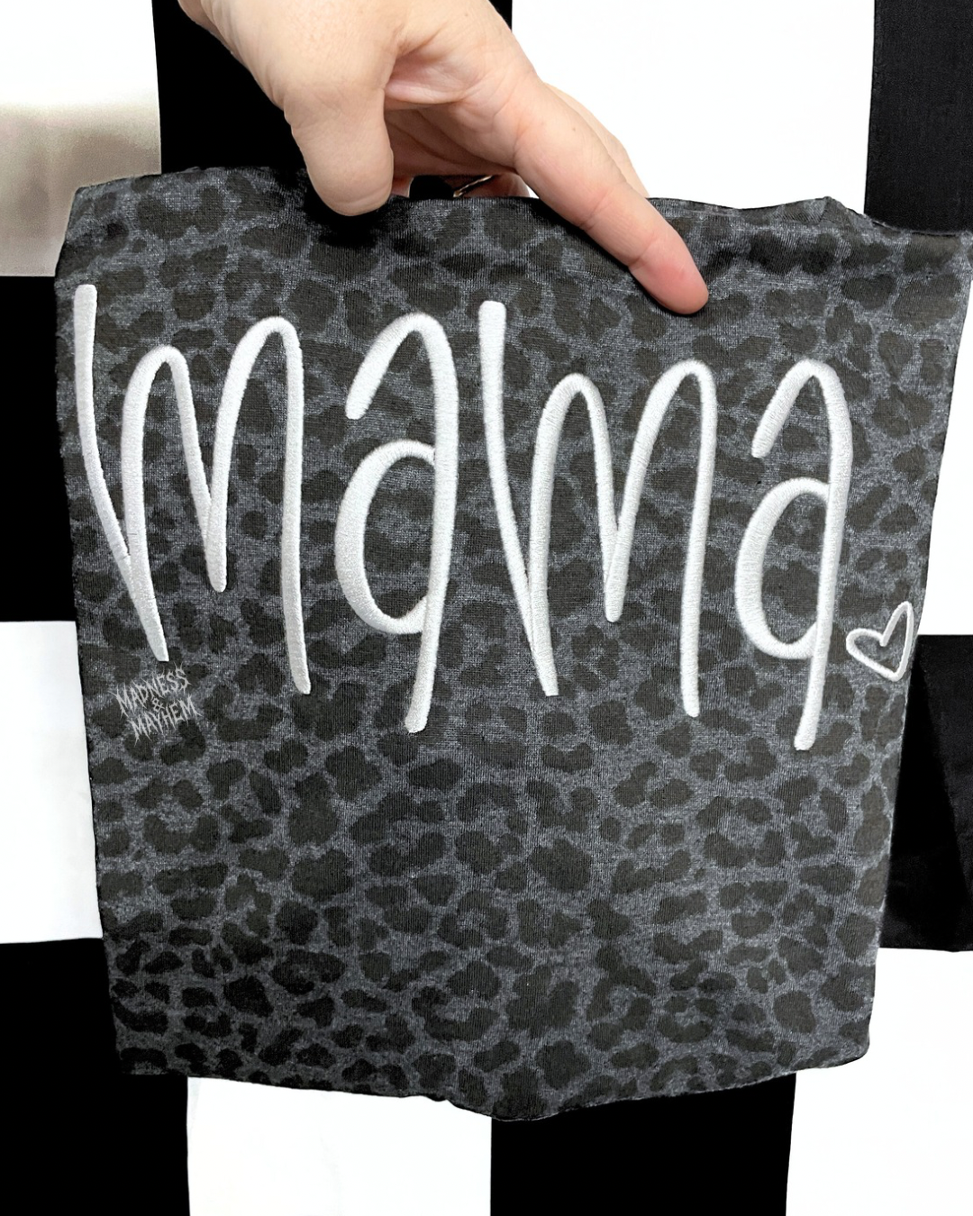 Mama heart embroidered leopard print T-shirt