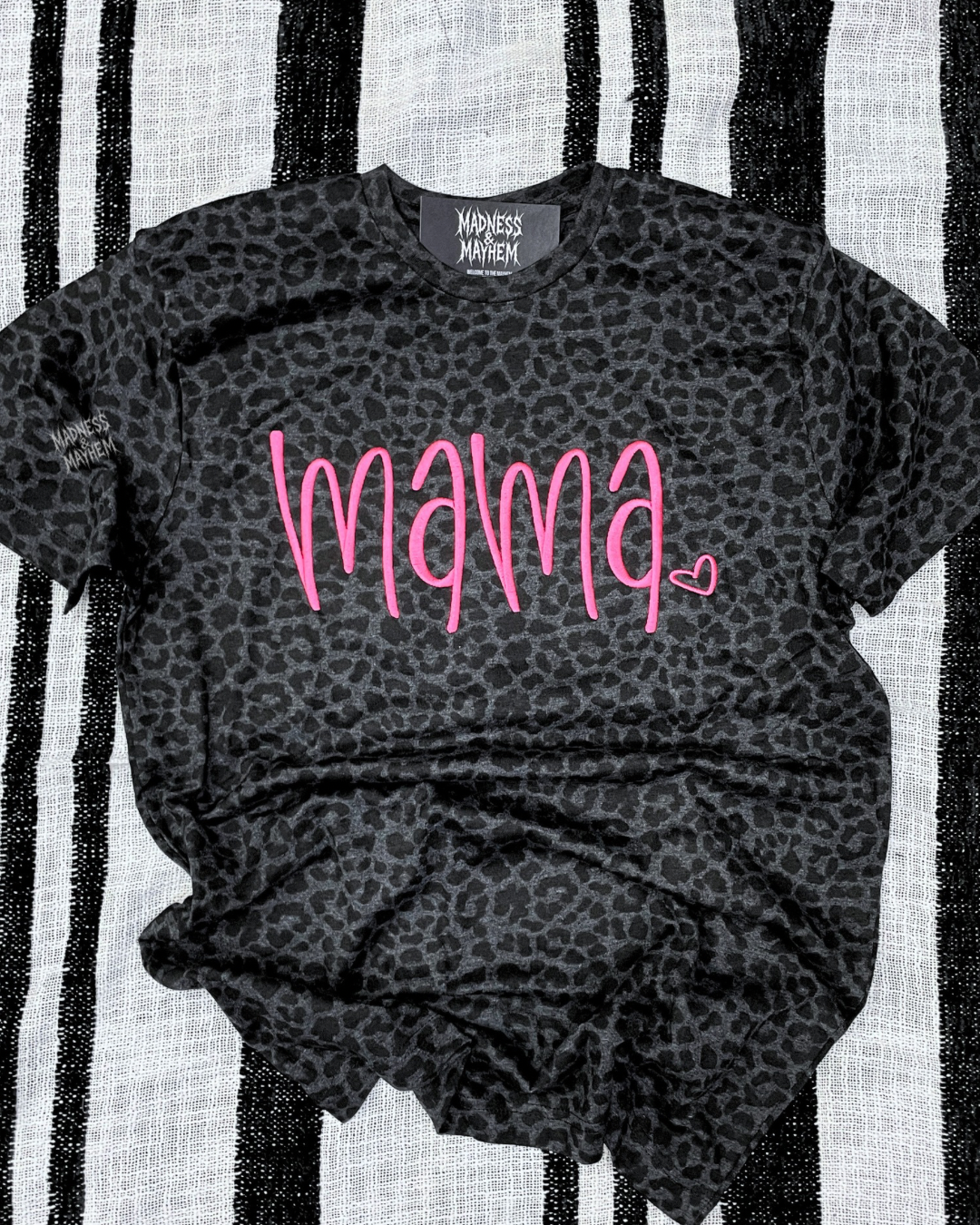 Mama heart embroidered leopard print T-shirt
