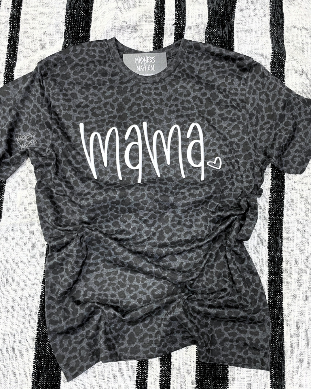 Mama heart embroidered leopard print T-shirt