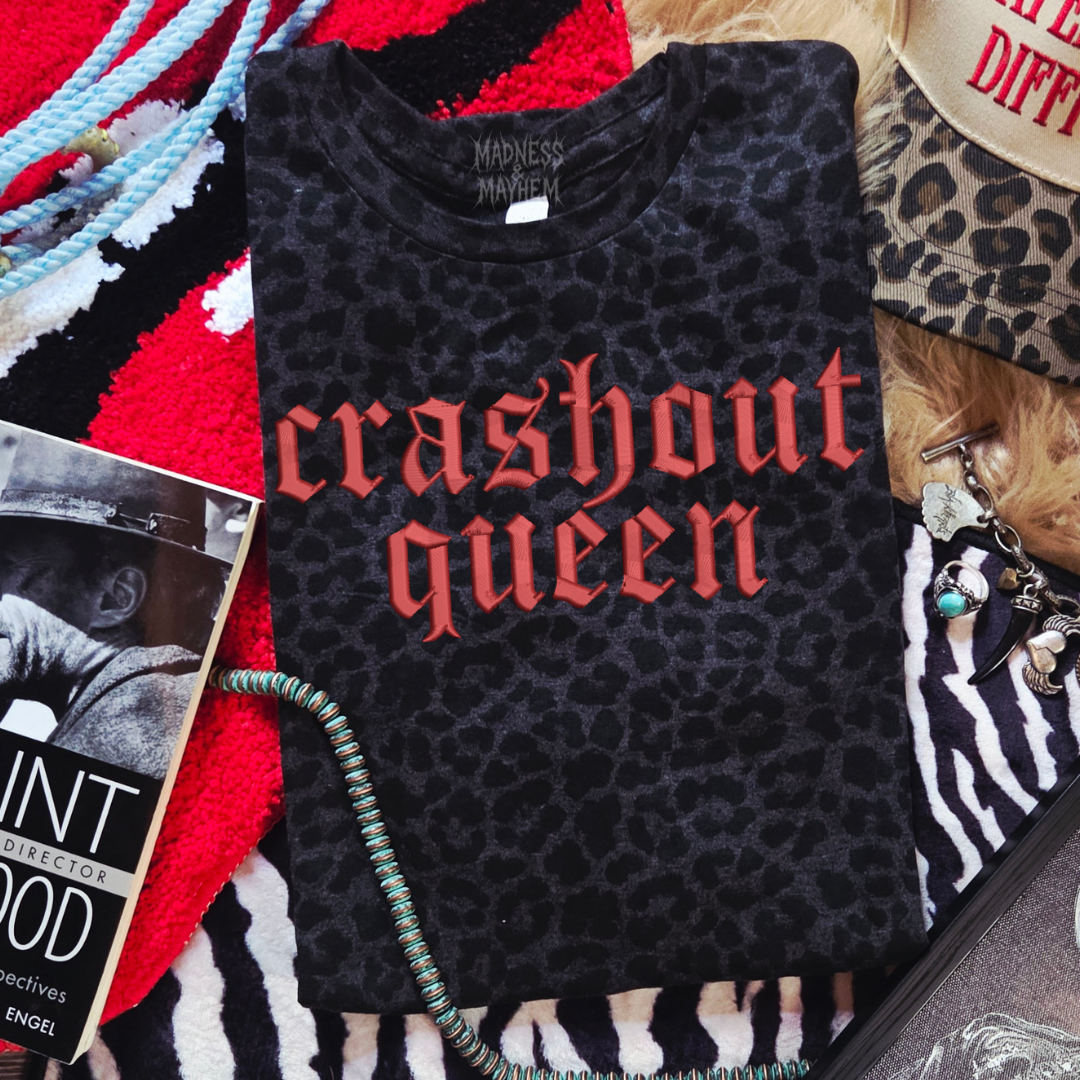 Crashout queen embroidered leopard print T-shirt