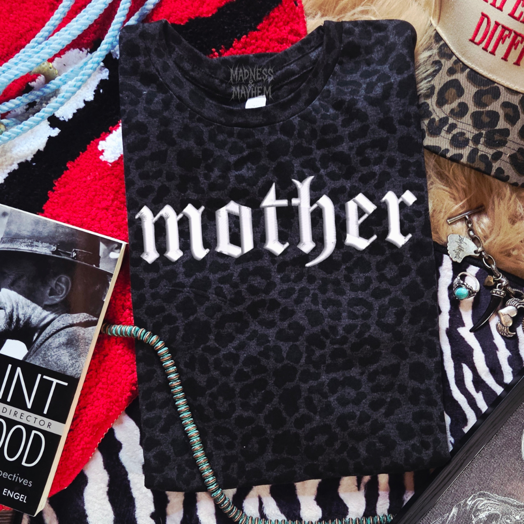 Mother embroidered leopard print T-shirt