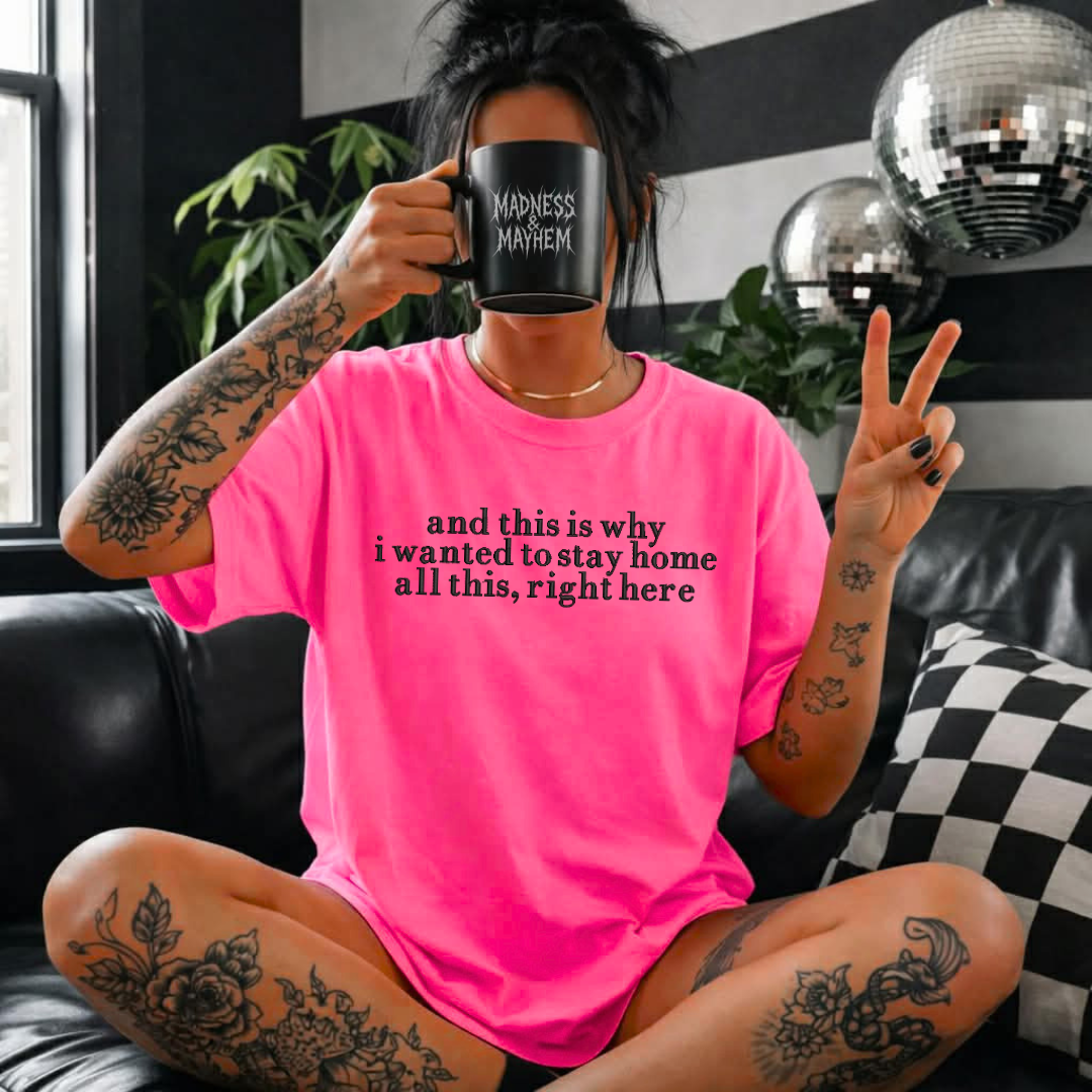 Neon pink Stay home embroidered tshirt