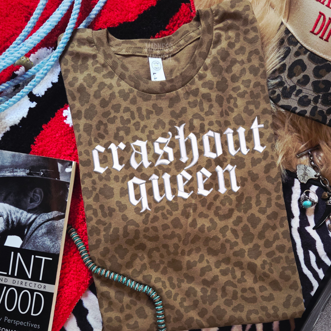 Crashout queen embroidered leopard print T-shirt
