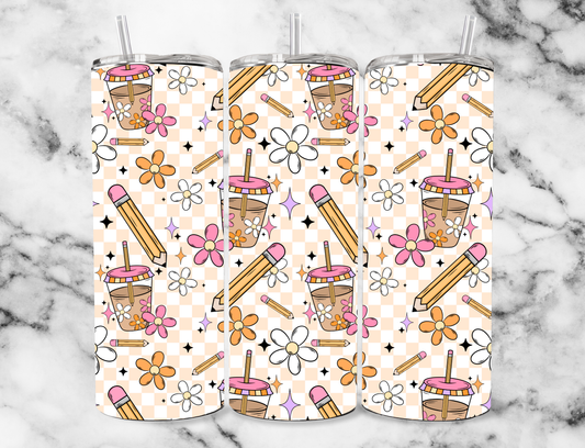 Coffee and pencil seamless 20z Tumbler Wrap (sublimation transfer)