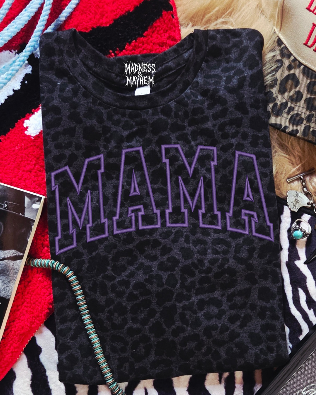 Mama varsity embroidered leopard print T-shirt